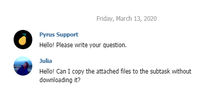 PyrusSupportBot in Telegram