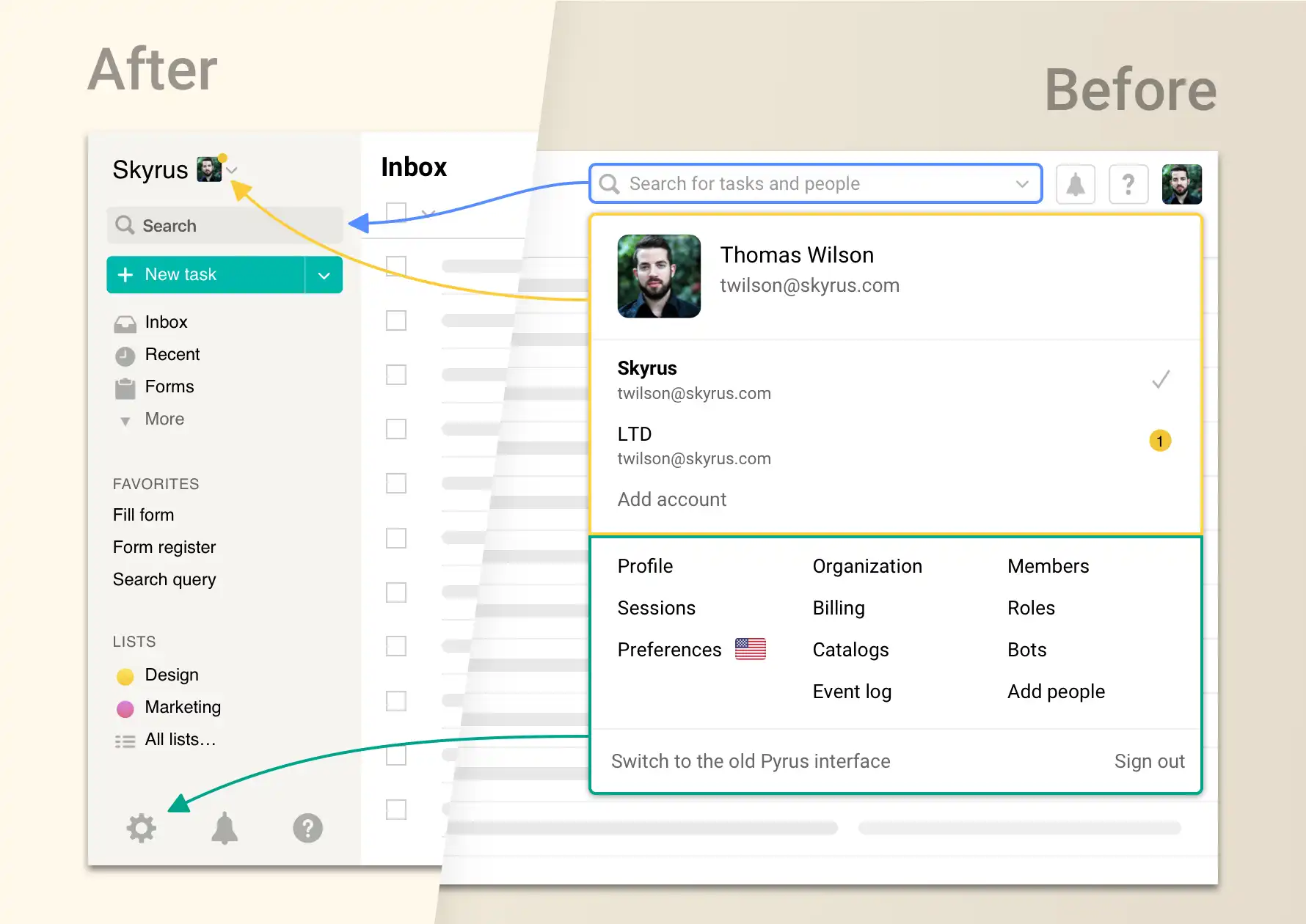 New Pyrus sidebar