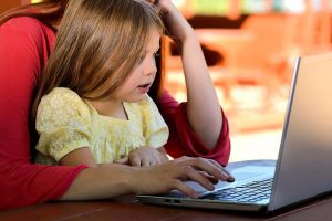 working parent with child