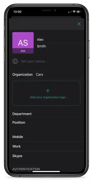 Editing of an organization information in mobile Pyrus