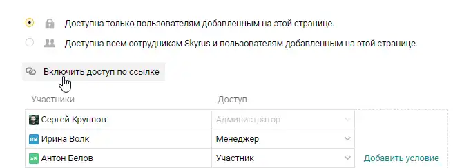 Редактор доступов к форме Pyrus,