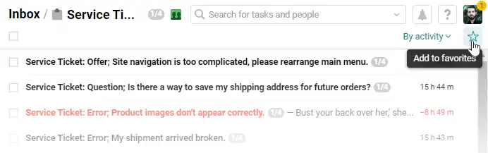 Group of requests in the Inbox